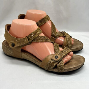 Taos Footwear Trulie Straw Tan Leather Woven Braided Sandal Sz US 11-11.5 EUR 42